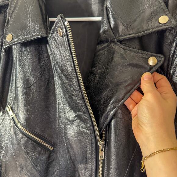 🏍️ Vintage FLIGHT PATH Black Patchwork Leather Biker Jacket 🏍️ - Picture 10 of 13